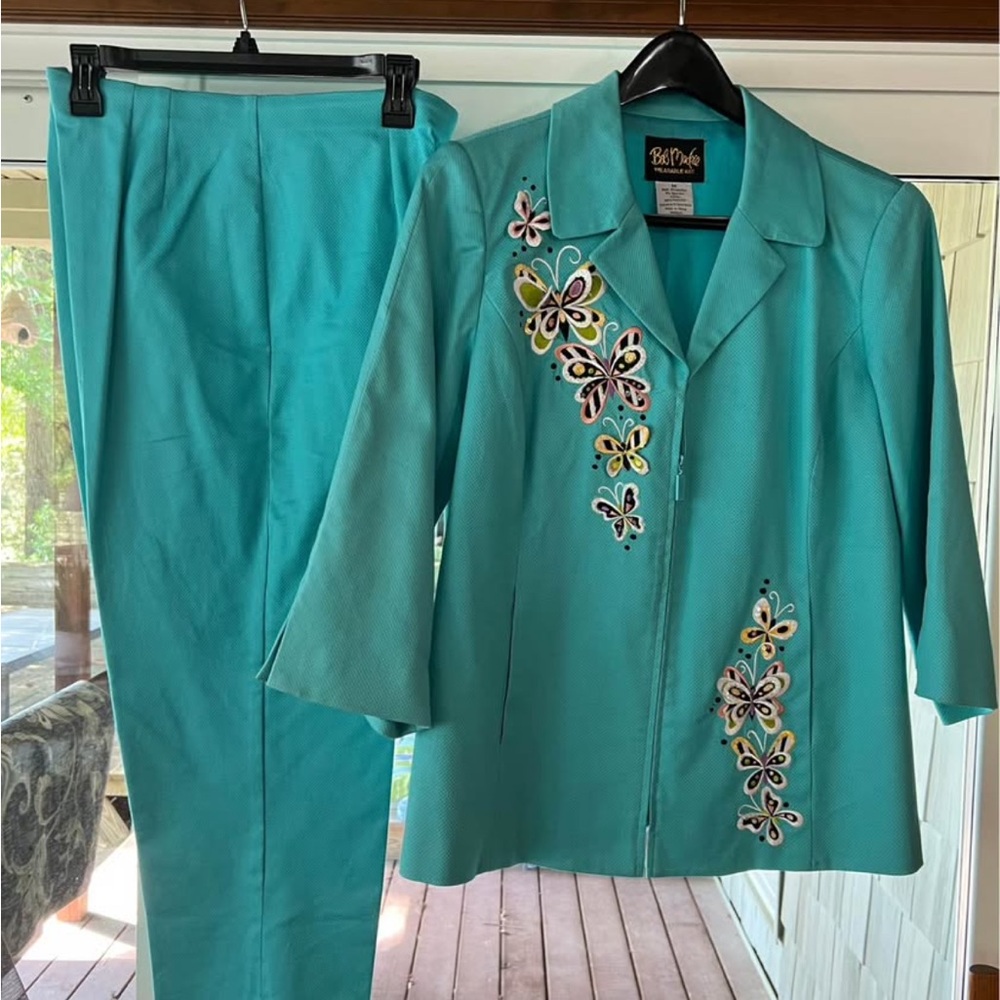 Bob Mackie Aqua Embroidered Pantsuit